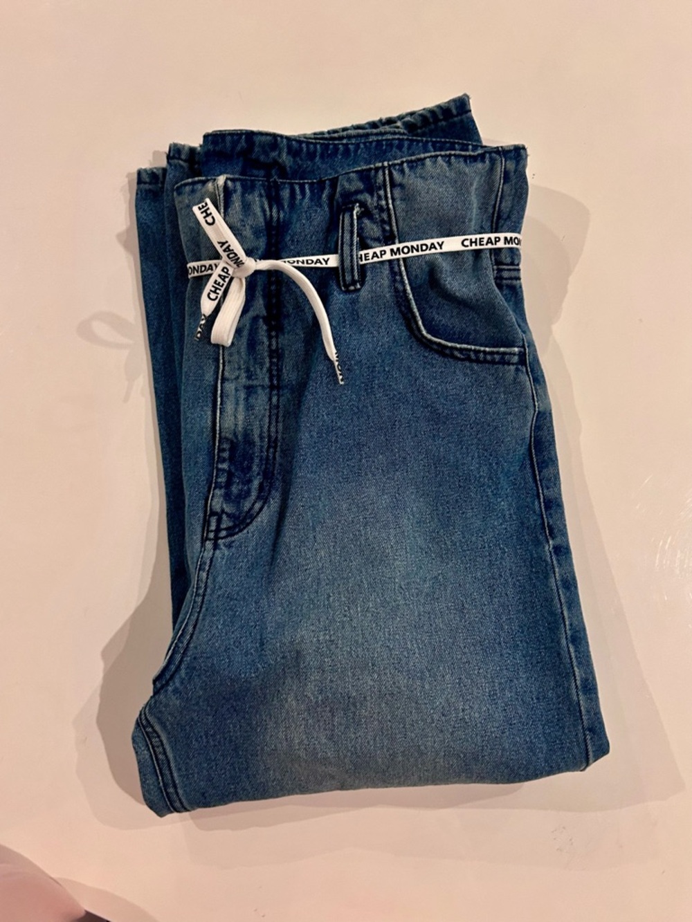 Cheap Monday Paper Bag Code Blue Shoelace Tied Cropped Jeans Women’s Medium